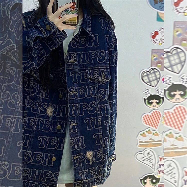Áo Khoác Denim Dáng Rộng Rách Lỗ Phong Cách Bf Dễ Phối Đồ Cho Nữ Sinh