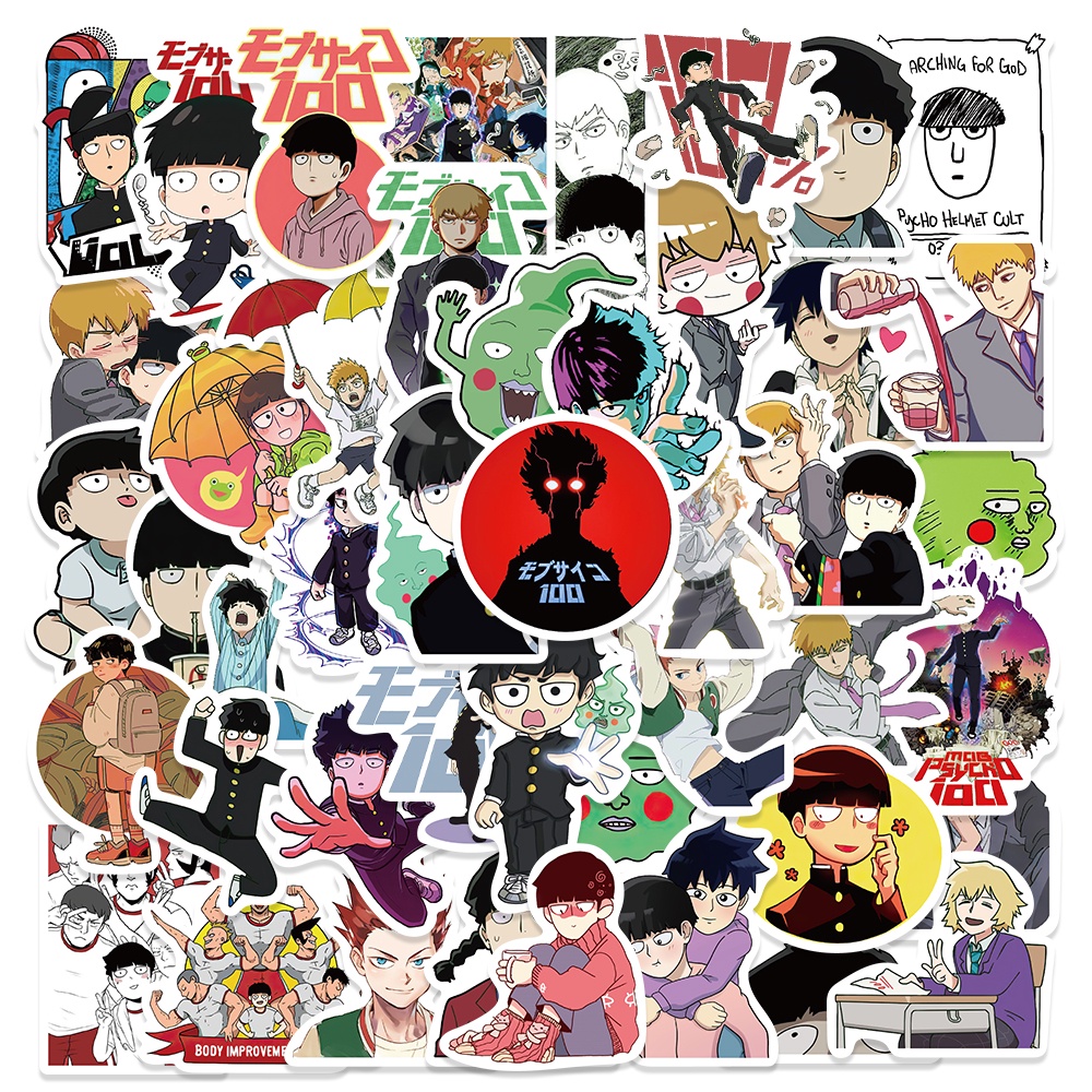 Set 50 Miếng Dán Mobu Saiko Hyaku Graffiti Mob Psycho 100 Trang Trí Vali Laptop Ván Trượt Xe Đạp Guitar Tủ Lạnh