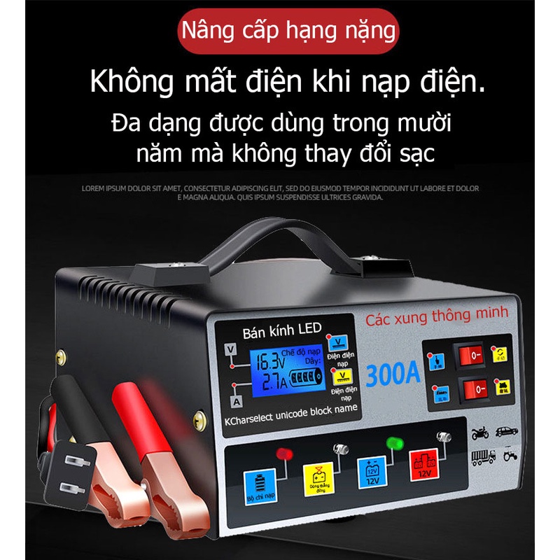 MONQIQI 400A Sạc bình ắc quy ô tô xe máy tự ngắt khi đầy chức năng bảo dưỡng phục hồi ắc quy bằng khử sunfat