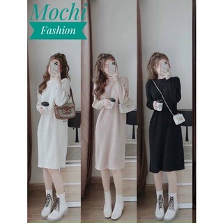 Đầm len tăm dài tay, váy len tăm dài tay phong cách Hàn Quốc