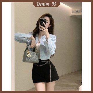 Áo khoác dạ tweed dáng croptop cổ tròn cúc mạ quagr châu 2 lớp