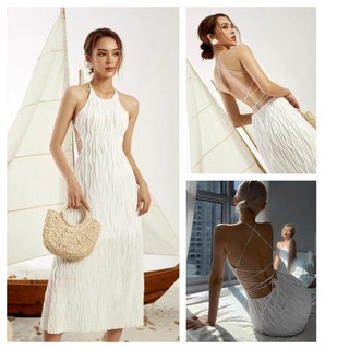 Đầm maxi trắng đan dây lưng quyến rũ sang trọng by8437
