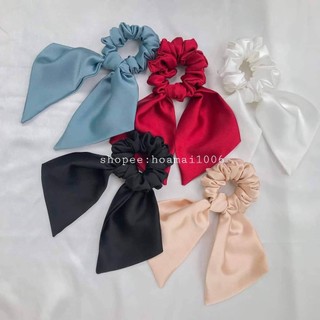 Dây cột tóc thắt nơ trơn cỡ bự , brunchy, cột tóc vải Scrunchies thắt nơ dài