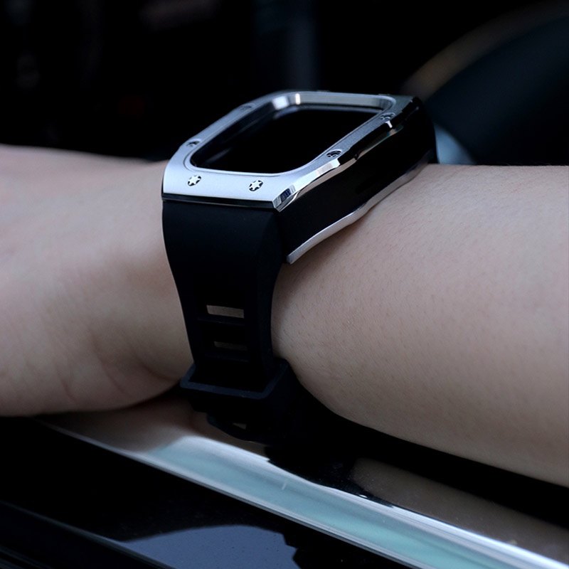 Dây silicon + ốp bảo vệ JANSIN bằng hợp kim kim loại thích hợp cho đồng hồ thông minh Apple Watch Series 8 7 45mm 44mm