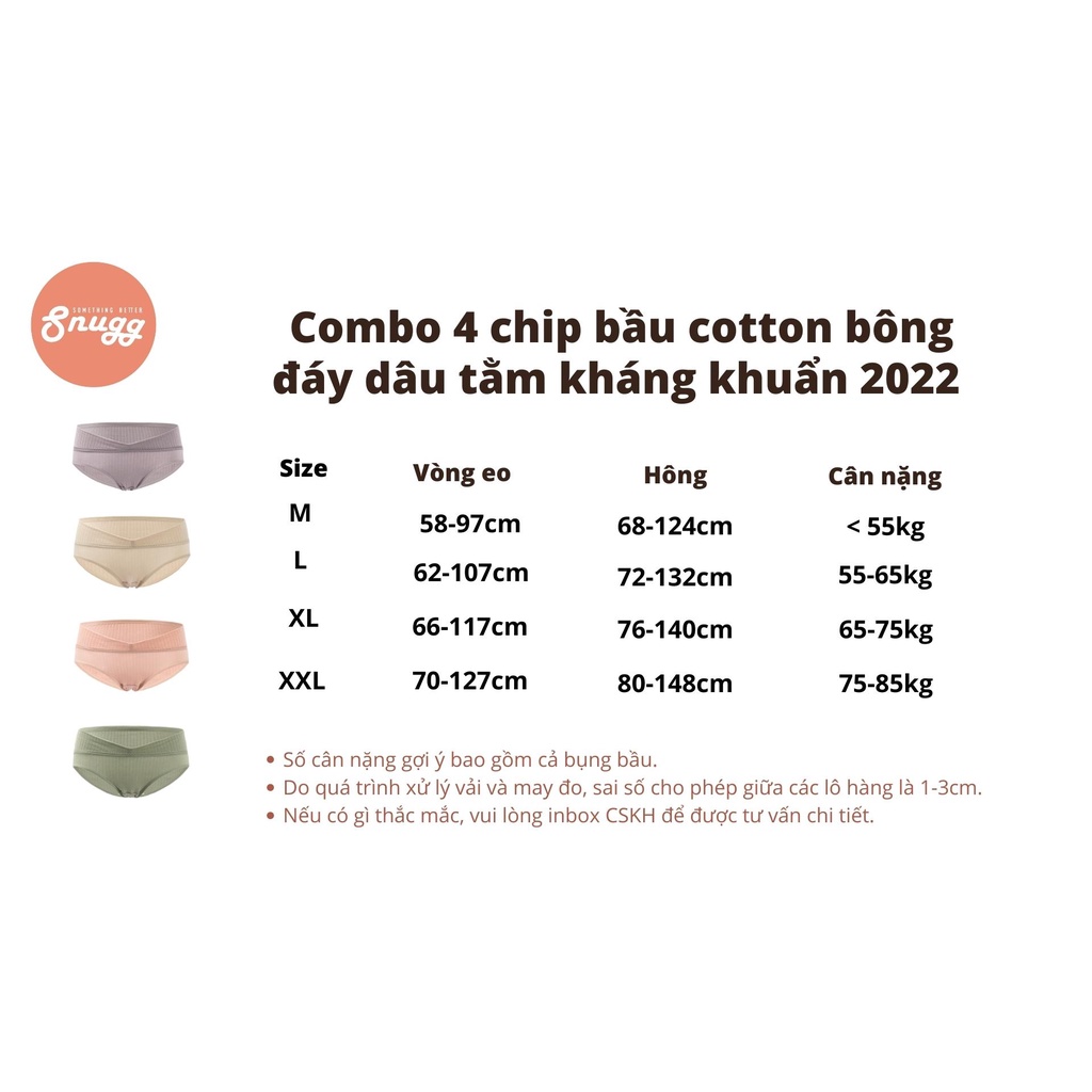 Combo 4 chip bầu cotton bông siêu đàn hồi -  đáy lụa dâu tằm kháng khuẩn 2022 SNU2162