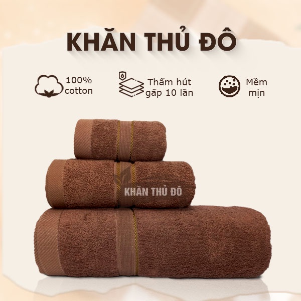 Khăn Tắm Gội Đầu Lau Mặt Thủ Đô 100% Cotton Thấm Hút Không Ra Màu, Dùng Cho Gia Đình, Spa và Khách Sạn