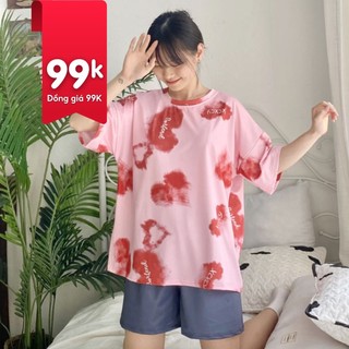 Pijama bộ đồ ngủ, bộ đồ nữ mặc nhà chất liệu cotton cộc tay áo phông, quần đùi - Poohouse BN-HEART