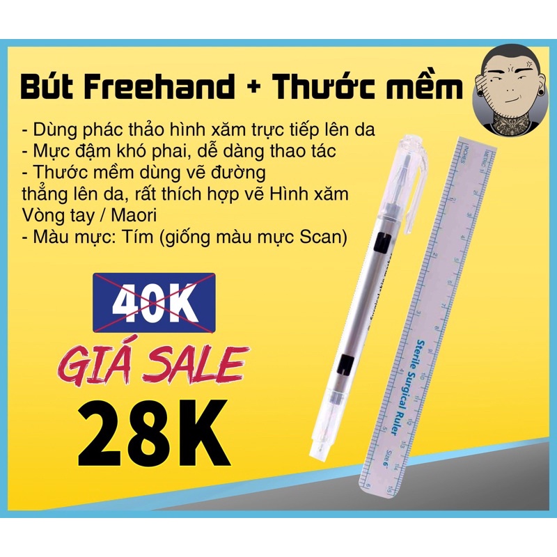 Bút freehand vẽ lên da dùng xăm tattoo hoặc phun xăm Tiệm Xăm Thiên Đường