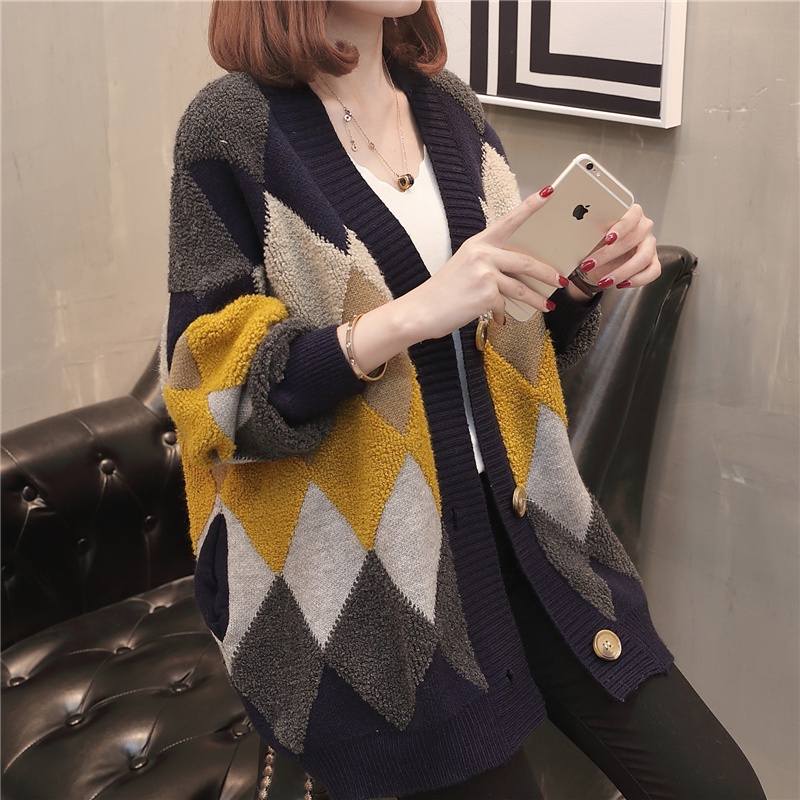 Áo cardigan LENBACH dài tay cổ chữ V thời trang hàn quốc dành cho nữ