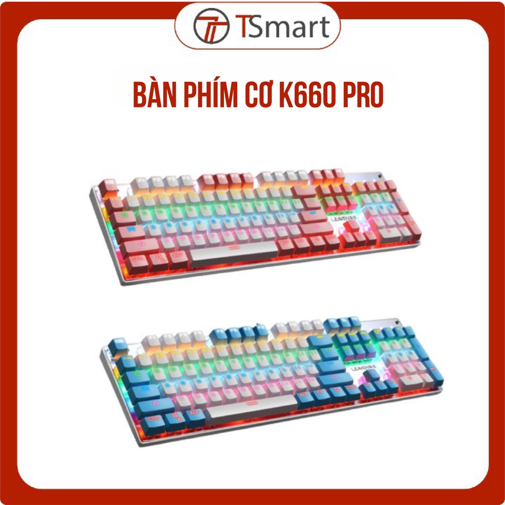Bàn phím cơ gaming LEAVEN K660 bản cao cấp 2022, Full size blue switch có Led RGB siêu đẹp, bàn phím máy tính K006