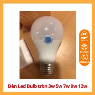 Bóng đèn led bulb tròn 3w, 5W, 7W, 9W, 12W (Ánh sáng trắng, vàng ấm) - Đèn Siêu Sáng, Tiết Kiệm điện