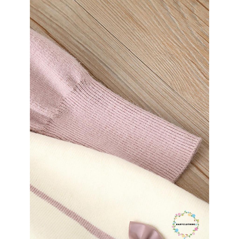 Đầm Chữ A Tay Dài Cổ Tròn Phối Nơ Thời Trang Mùa Thu Cho Bé Gái