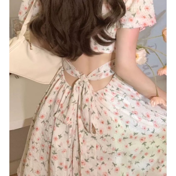 |PASS NEW| Váy hoa nhí cột nơ lưng dáng dài