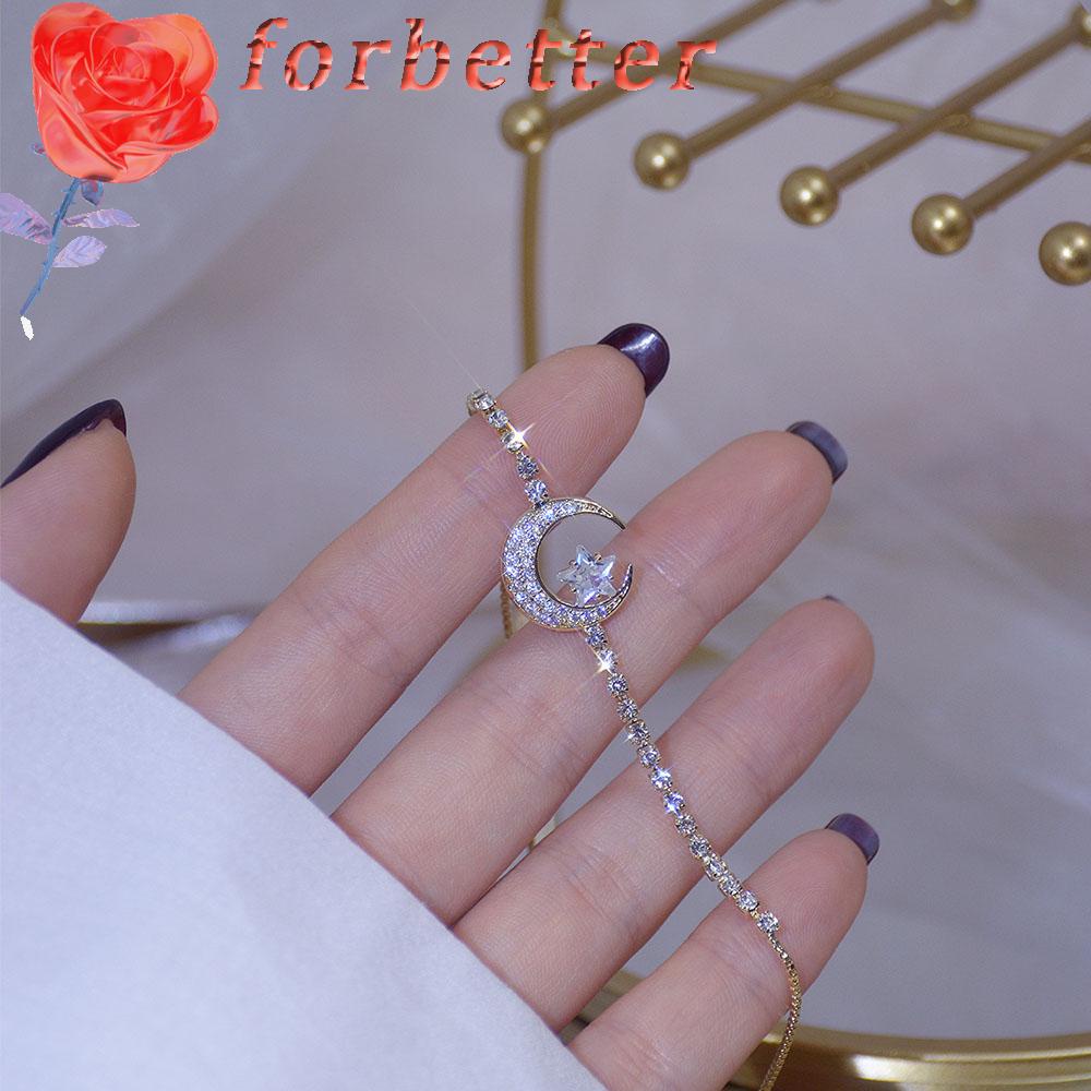 Vòng Tay Đính Đá Zircon Hình Mặt Trăng Ngôi Sao Thời Trang Cho Nữ|Vòng Tay Xi Mạ Nhiều Màu Sắc Lấp Lánh