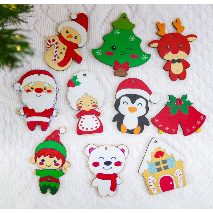 Set gỗ Tô Mầu Noel 17 miếng 7 cm - Trang Trí Cây Thông, Trang trí Noel