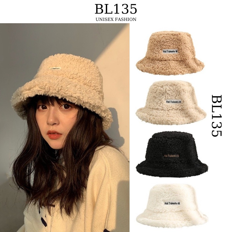 Nón Bucket Nữ Vành Tròn 1 Lớp Lông Cừu Thời Trang, Mũ Tai Bèo Len Hai TalentoM BL135