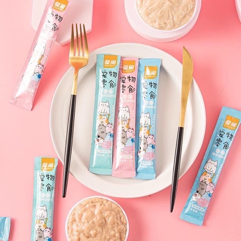 Súp thưởng cho mèo thú cưng shizuka thanh 15gr, Xúc xích cho chó mèo thanh 15g