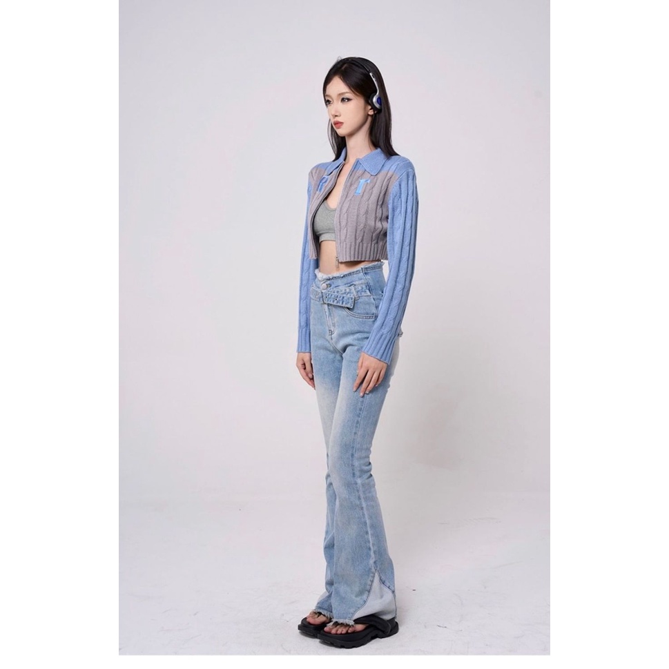 Áo khoác ZHELIHANGFEI tay dài cổ POLO có khóa kéo thời trang phong cách cho nữ