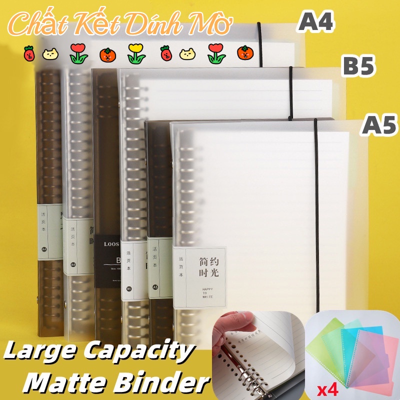 A4/B5/A5 Matte Binder Công suất lớn Máy tính xách tay Trống/Dòng/Lưới Lá rời Có thể nạp lại Nghiên cứu Đơn giản Sổ ghi chú Sổ kế hoạch Vòng xoắn ốc Sách văn phòng phẩm
