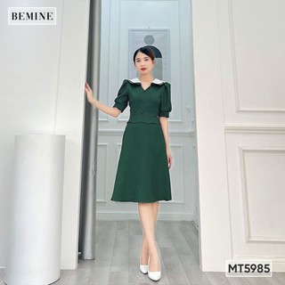 Đầm cổ V phối lá cổ bèo BEMINE MT5985