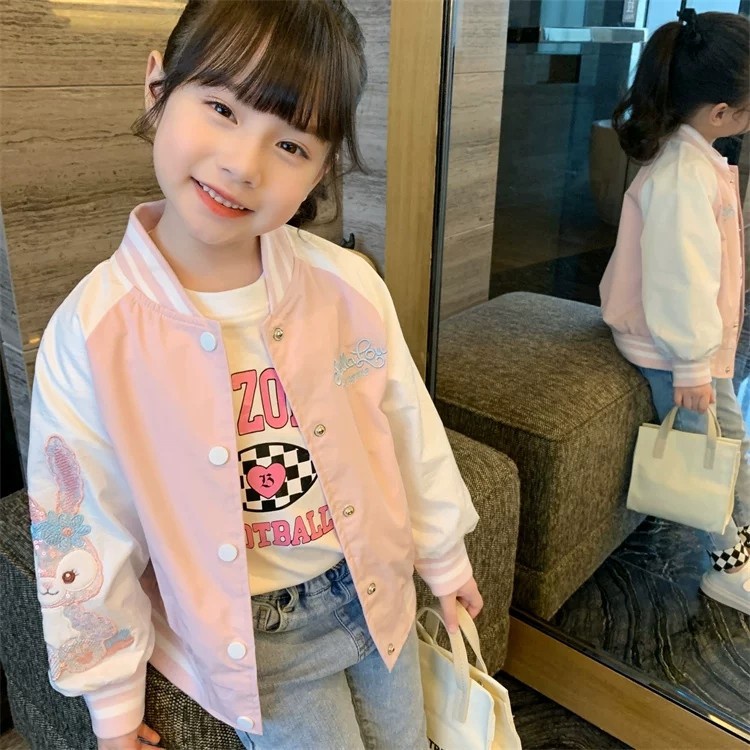 Áo khoác bomber bé gái DINOKING Áo khoác bóng chày cho bé phong cách Hàn Quốc mùa thu đông trẻ em 2 - 8 tuổi AK16
