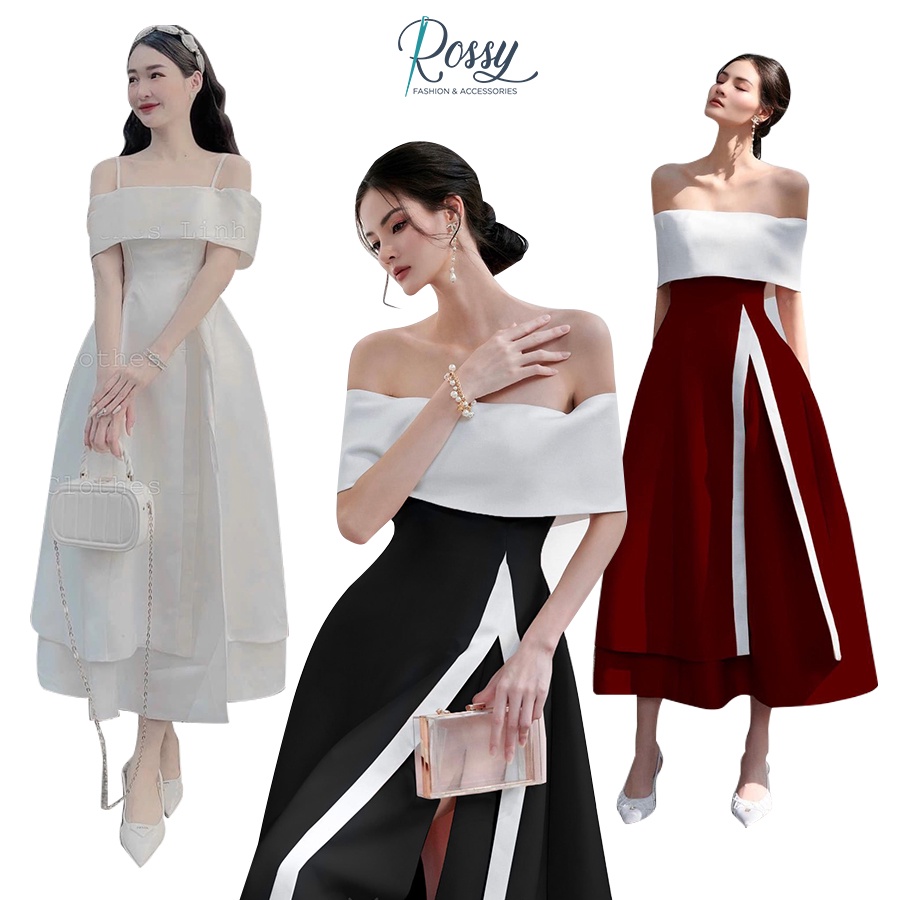 Đầm maxi 2 dây trễ vai phối xẻ đùi mặc được 2 kiểu Rossy Fashion - SR195