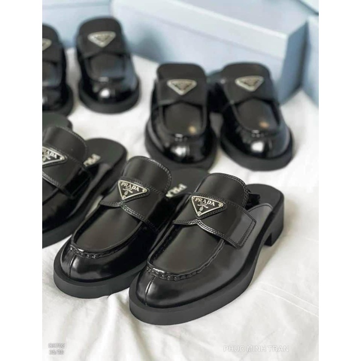 (SIÊU SALE) Giày sục P.R.A.D.A nữ độn đế cao 5cm da bóng cực xịn