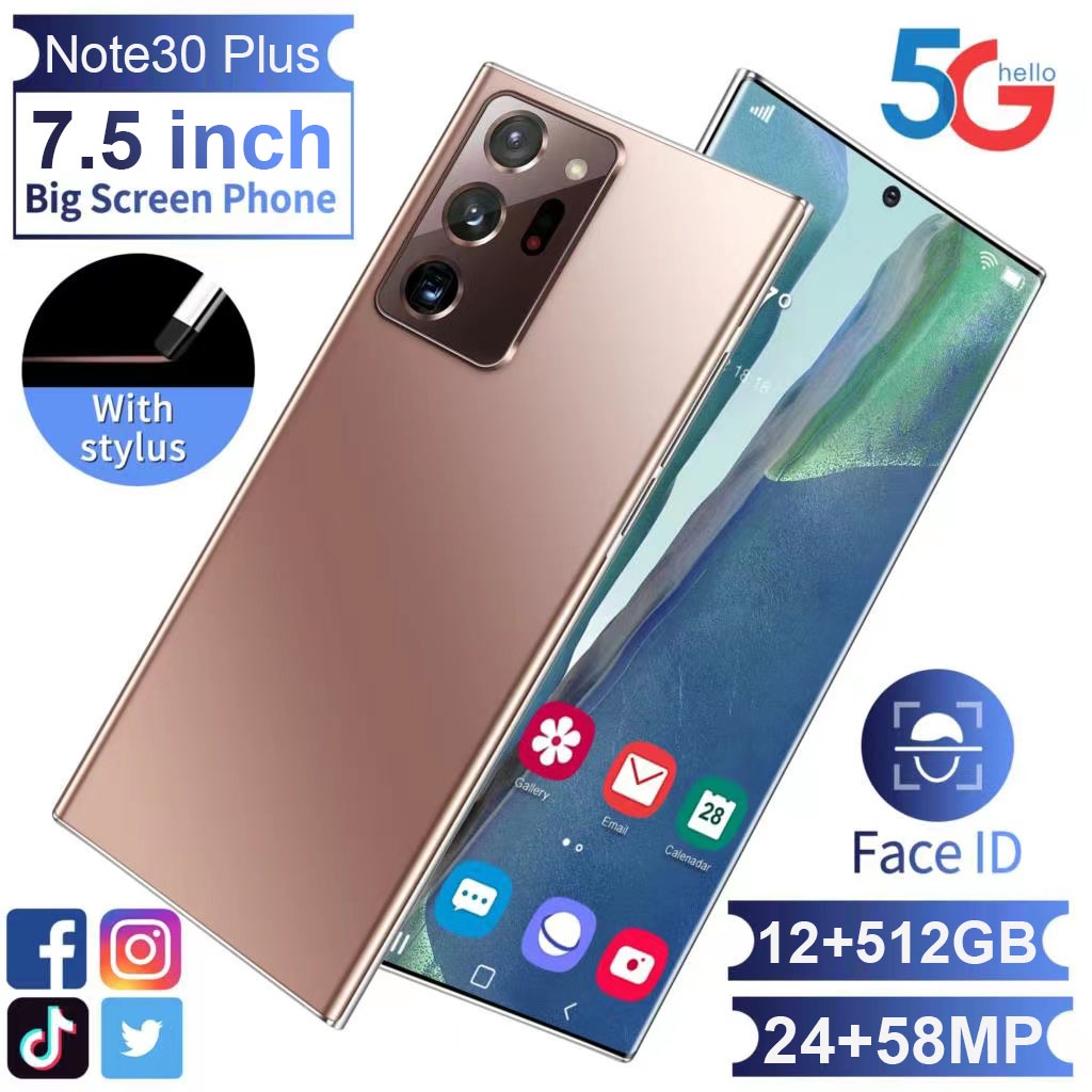 Điện thoại Note30 Plus hoàn toàn mới Bộ nhớ lớn 7.5 inch (12GB/512GB) màn hình lớn Video hỗ trợ trò chơi 5G Máy ảnh HD