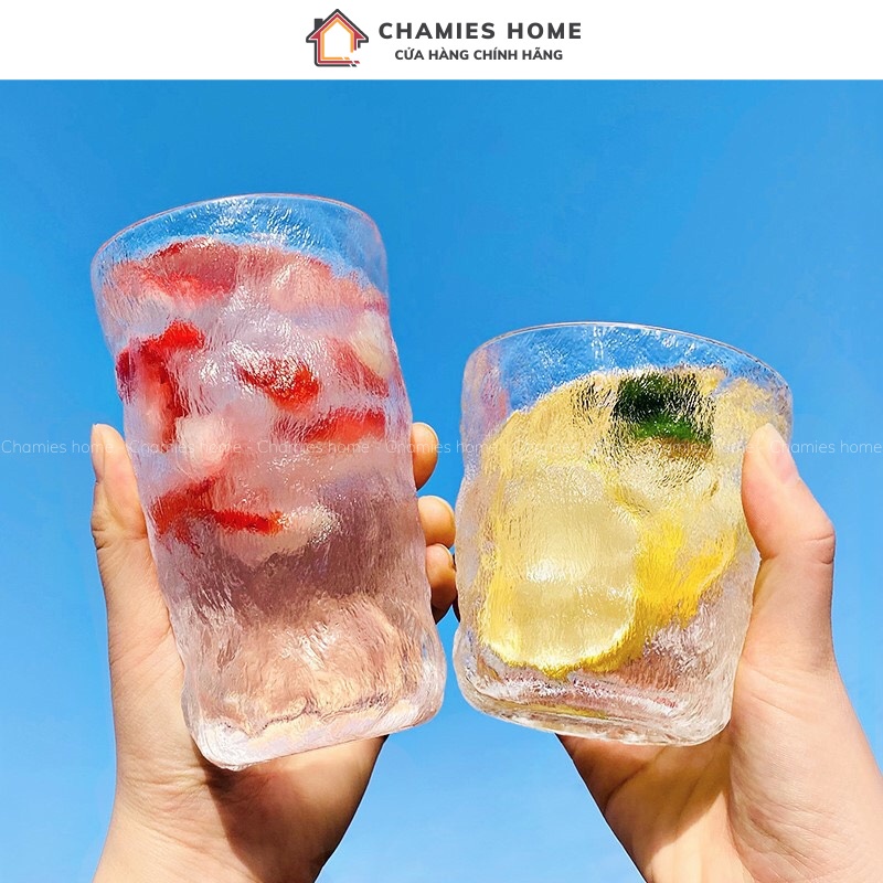 Ly Uống Nước, Cốc Thủy Tinh Họa Tiết Vân Sần Dày Dặn 2 Lớp, Bộ Coc Uống Cafe Chịu Nhiệt Cao Cấp - CHAMIES HOME