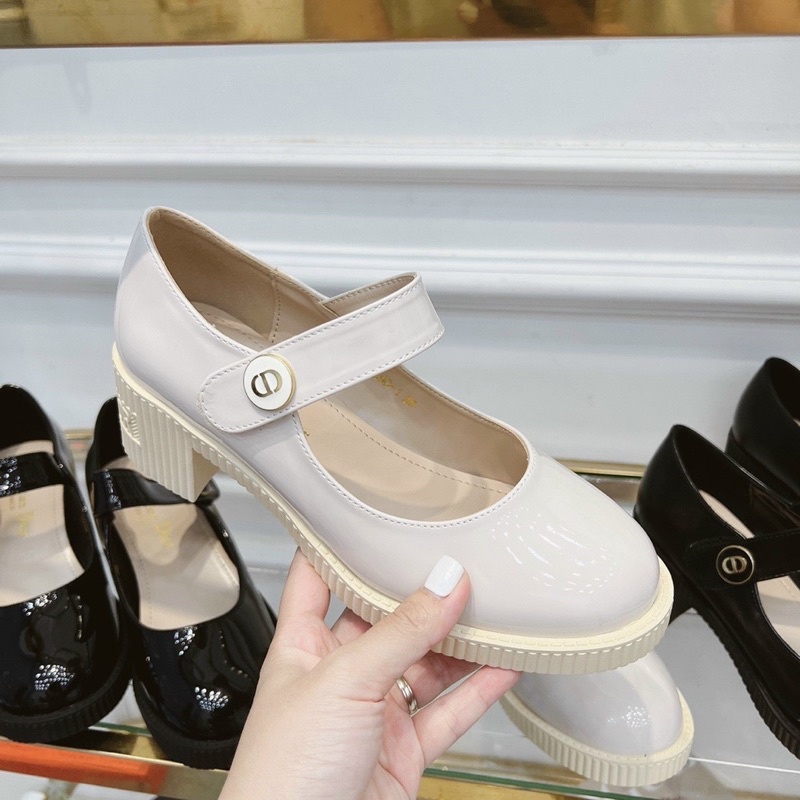 Giày bít gót đế 5cm quai ngang da bóng chất đẹp dã man fullbox