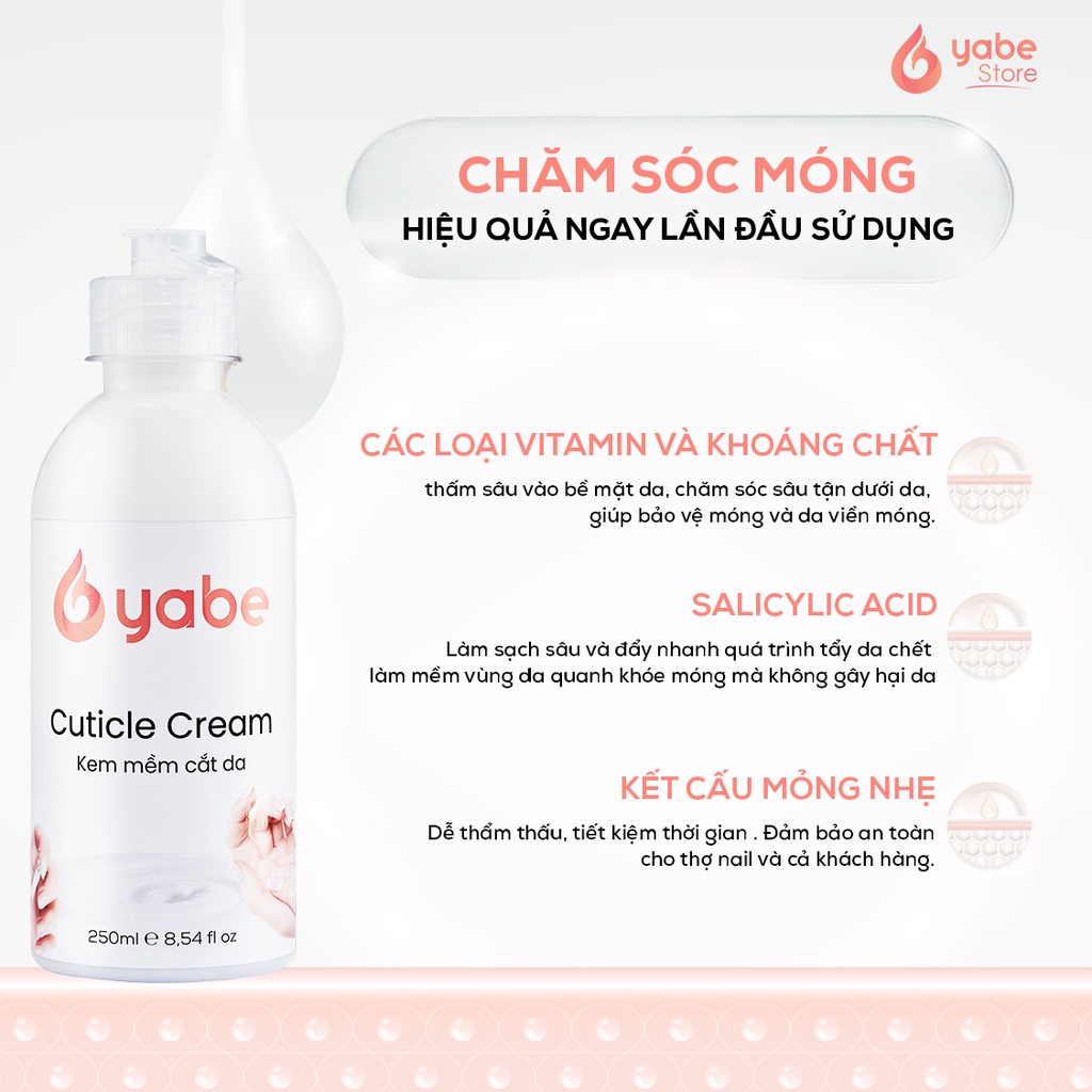 Kem mềm da nail YABE Làm Mềm Da Nhanh Chuyên Dụng Cho Thợ Nails 250ml