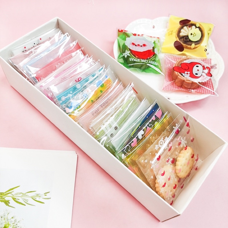 Set 100 túi kích thước 7x7 cm Túi đựng bánh cookie / bánh quy / trà hoa hoạ tiết hoạt hình đáng yêu Tiệm Ốc Sột-PK012