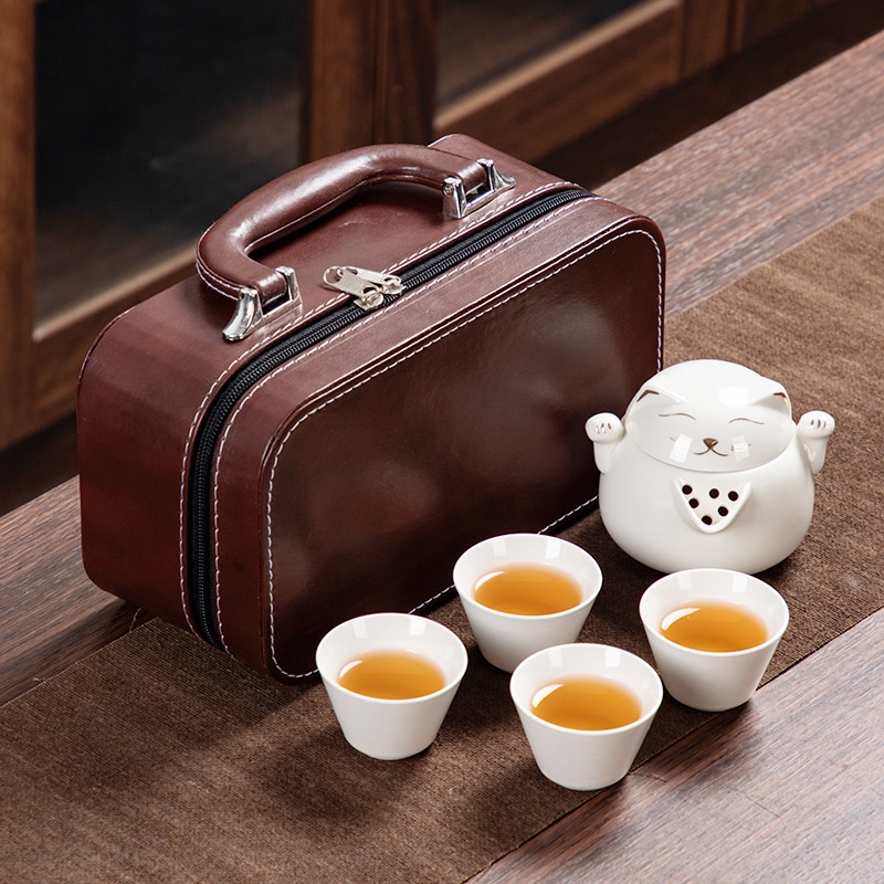 Bộ ấm chén pha trà bằng sứ hình chú mèo
