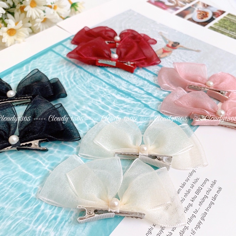 Set 2 chiếc kẹp nơ đính hạt phong cách công chúa