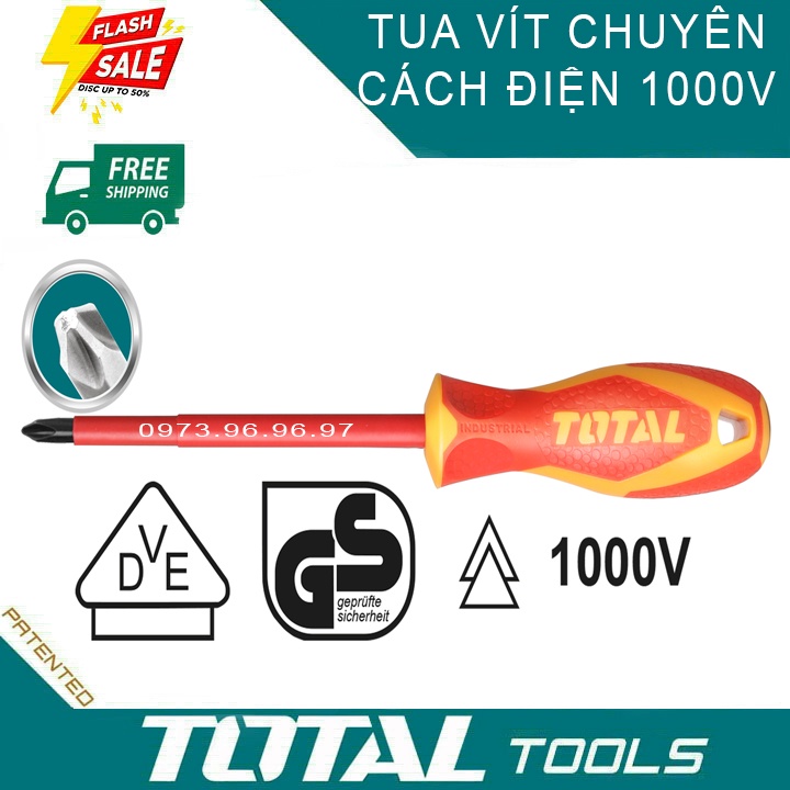 Tuavit cách điện 1000V Tay cầm cao su chống cách điên tiêu chuẩn. sửa chửa điện sống THTISPH060 Tua vít bake 0x60mm