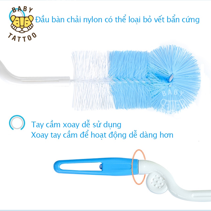 [GIFT] BABY TATTOO Bộ Cọ Rửa 5 Món Cho Bình Sữa Và Núm Ti Cho Bé