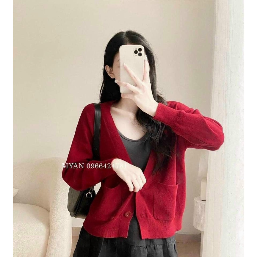Áo khoác len cổ V có túi cài nút hàng quảng châu