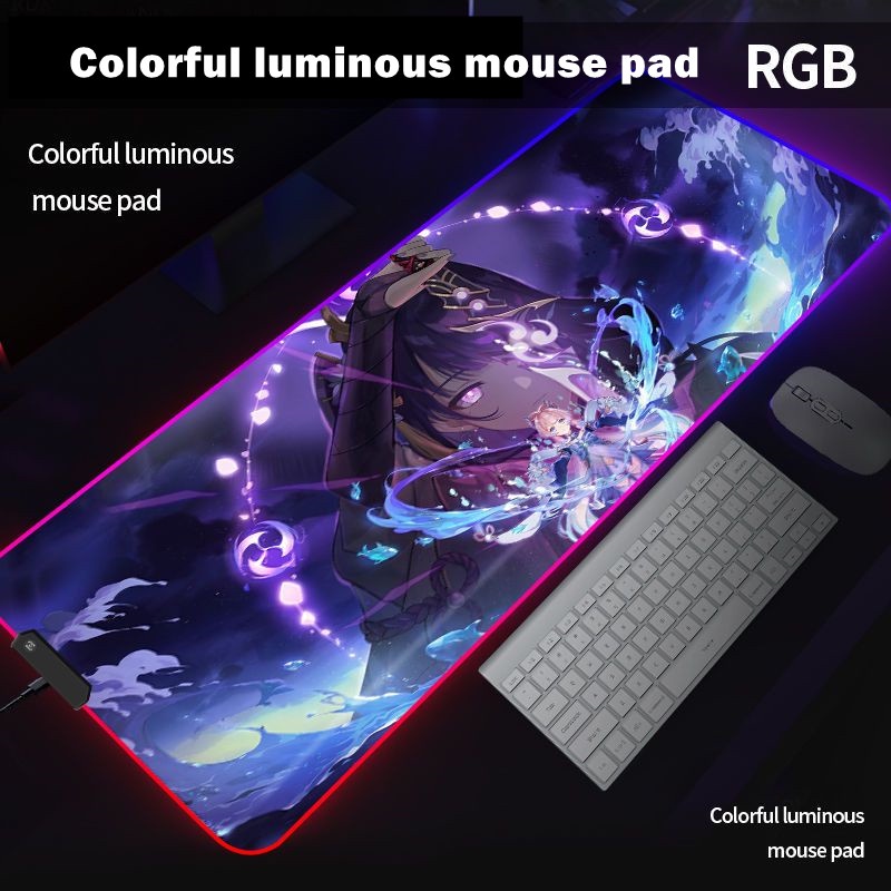 Genshin Impact RGB Bàn di chuột phát sáng mát mẻ lớn, dày dặn bầu không khí chơi game nhẹ trò chơi anime HDIY