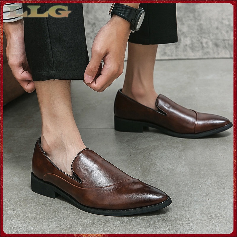 Giày Da Mũi Nhọn Phong Cách Anh Quốc Cho Nam Giày Da Bít Mũi Thời Trang Thanh Lịch