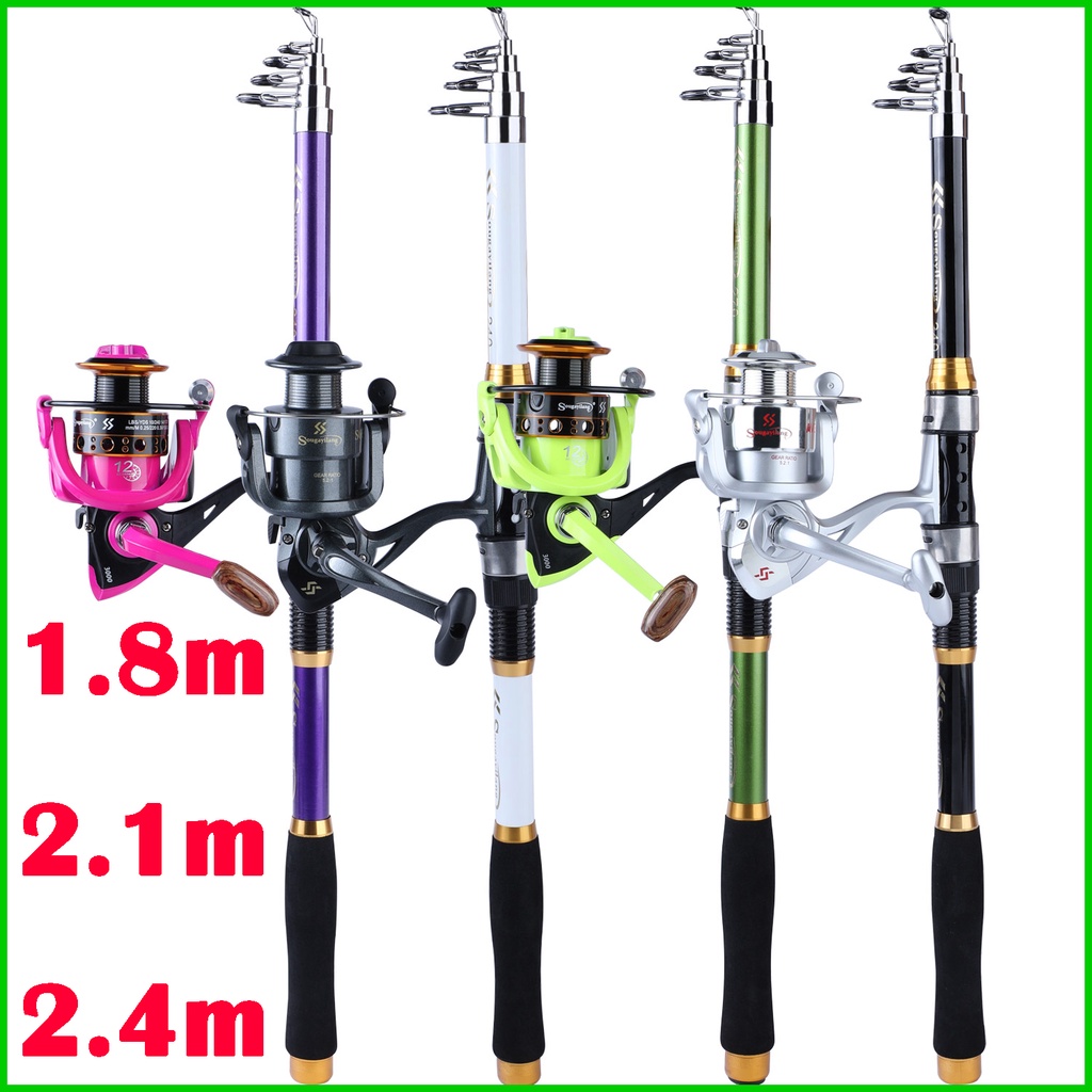 Bộ cần câu 1.8M-2.4M Cần câu quay siêu nhẹ và tỷ lệ bánh răng 6BB 5.2: 1 Bộ câu cá có sức đề kháng tối đa 5-10KG