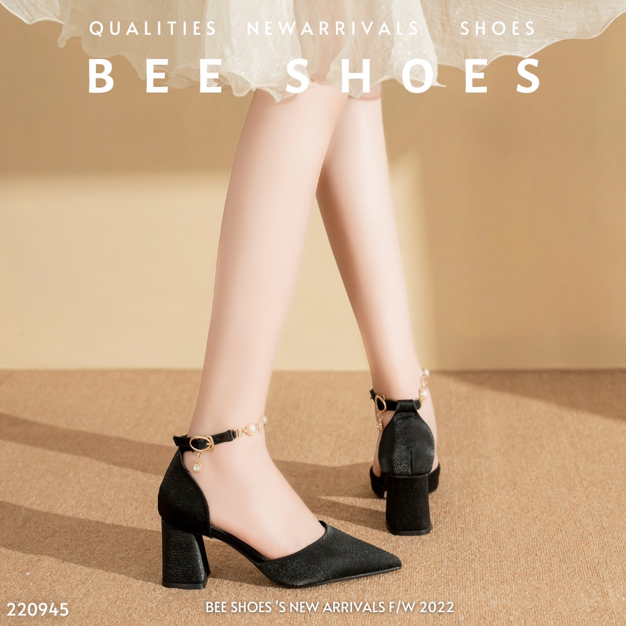 GIÀY CAO GÓT BEESHOES NỮ MŨI NHỌN - GIÀY CAO GÓT NỮ GÓT TRỤ CAO 7 PHÂN SẴN MÀU ĐEN - KEM 220945