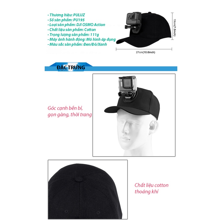 Mũ Lưỡi Trai Có Móc Gắn Máy Ảnh Gopro Đa Năng Chính Hãng Puluz - Leeyumestore