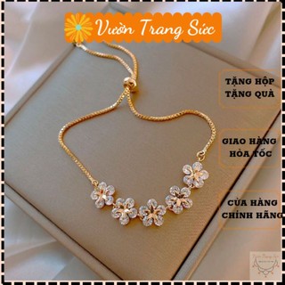 Vòng tay nữ - Lắc tay nữ dải hoa khảm đá pha lê dây rút nhìn là mê, đeo là sang Vườn Trang Sức