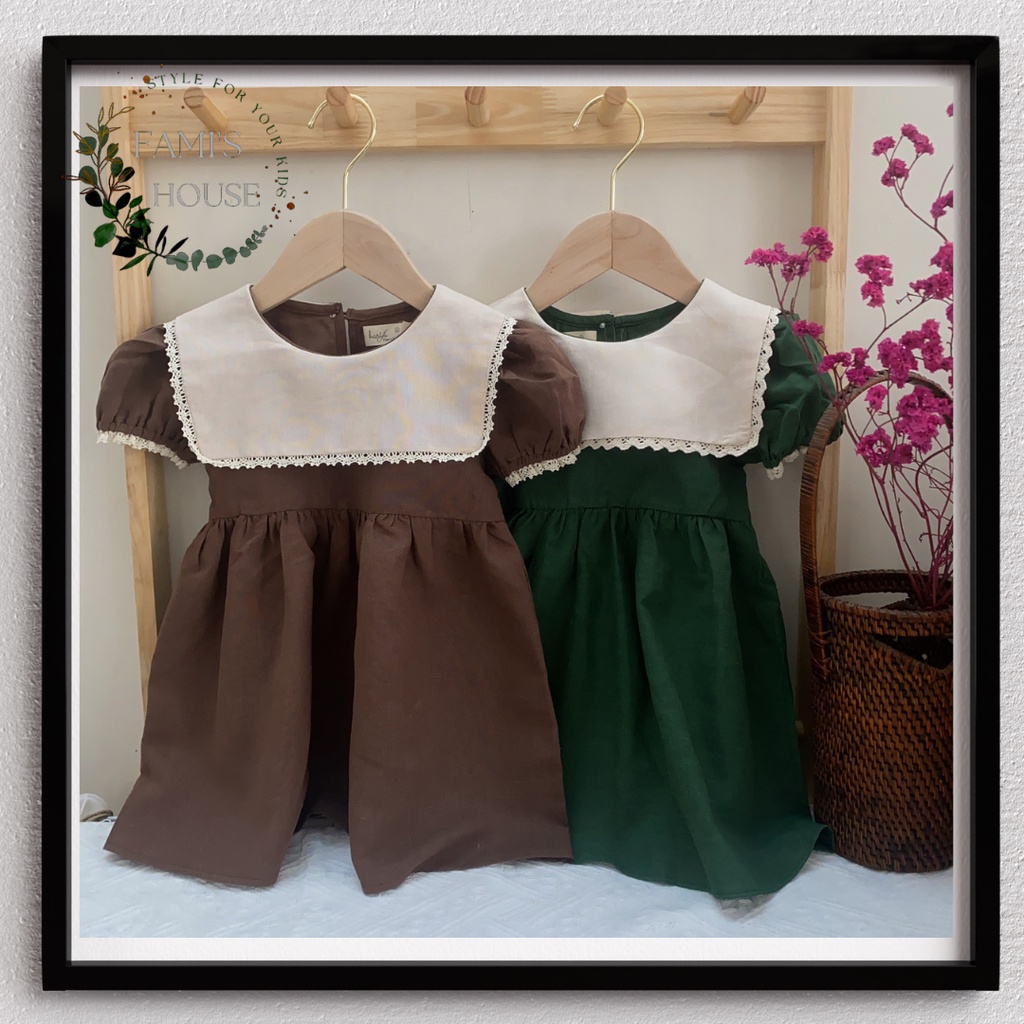 Váy babydoll cổ yếm, vintage cho bé Gái cực xinh