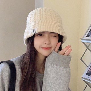 Fashion Knitted Thickened Bucket Hat Women Winter Warm Folding Fisherman's Hat Solid Color Female Girl Basin Cap