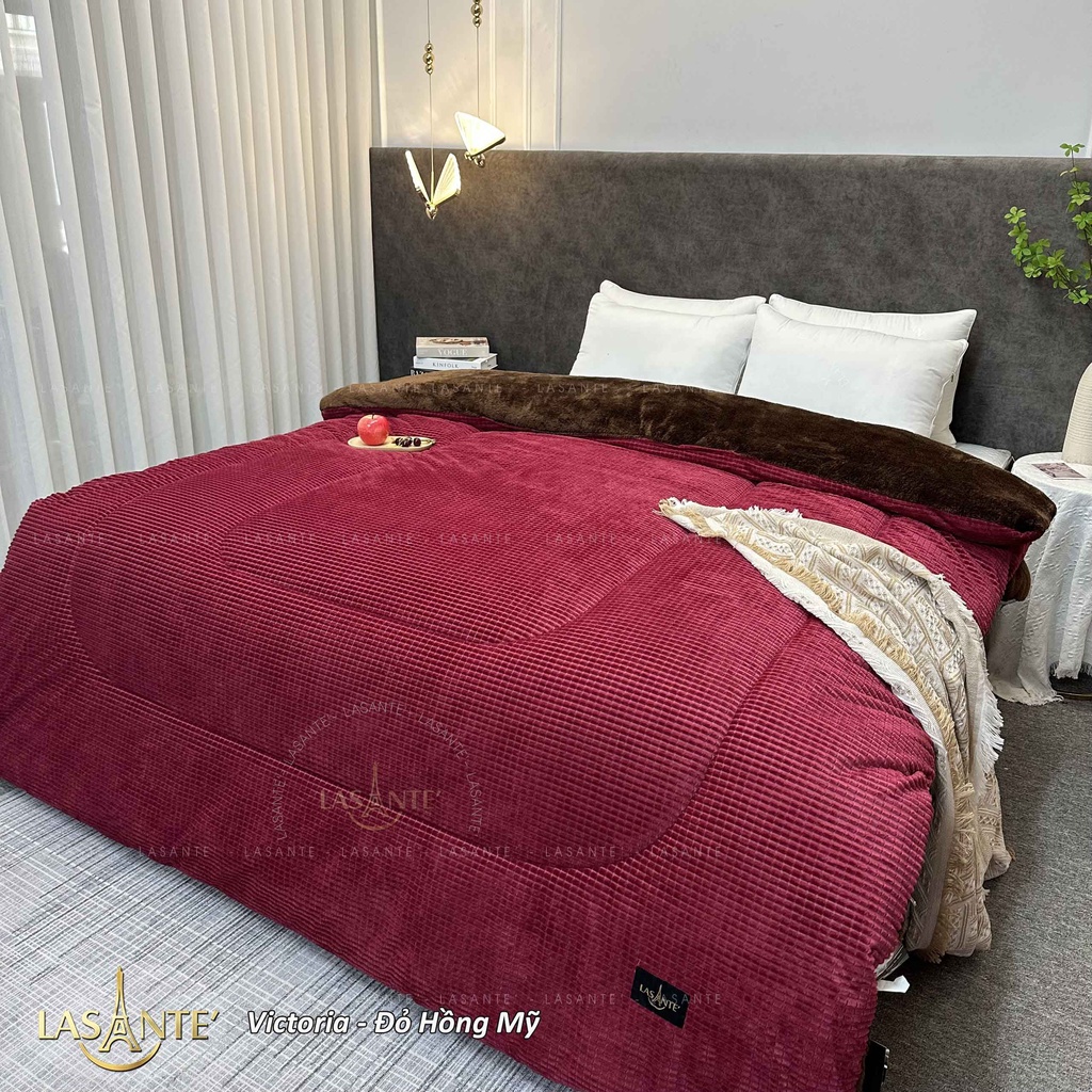 Mền lông cừu Pháp cao cấp LASANTE' Victoria Pearl 3 lớp lông dày dặn màu Đỏ Hồng sang trọng siêu rộng 2.1x2.4m