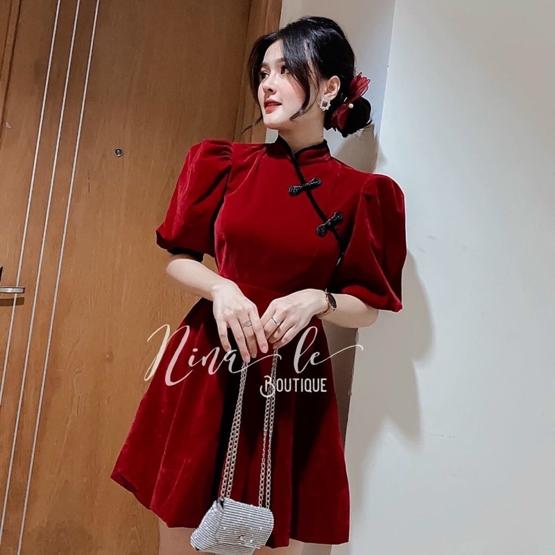 BIGSIZE HIẾU HIẾU ( Đầm nhung cổ tàu tết 55-100kg )
