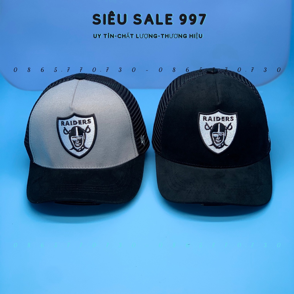 MŨ LƯỠI TRAI RAIDERS PHỐI LƯỚI CHẤT DA LỘN THÊU ĐẦU CƯỚP BIỂN CAO CẤP