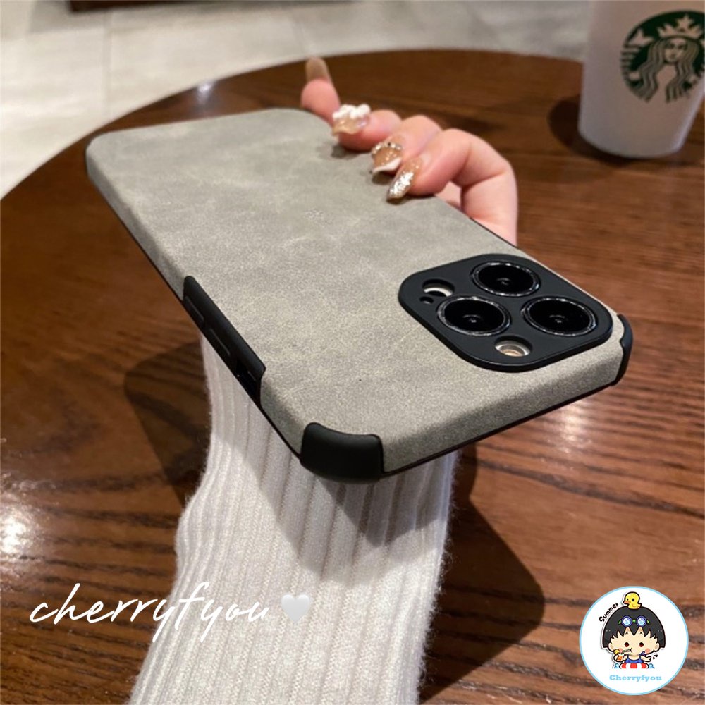 Ốp Điện Thoại Da Cừu Viền TPU Dẻo Màu Trơn Sang Trọng Chống Bám Vân Tay / Rơi Cho IPhone 14 11 13 12 Pro Max