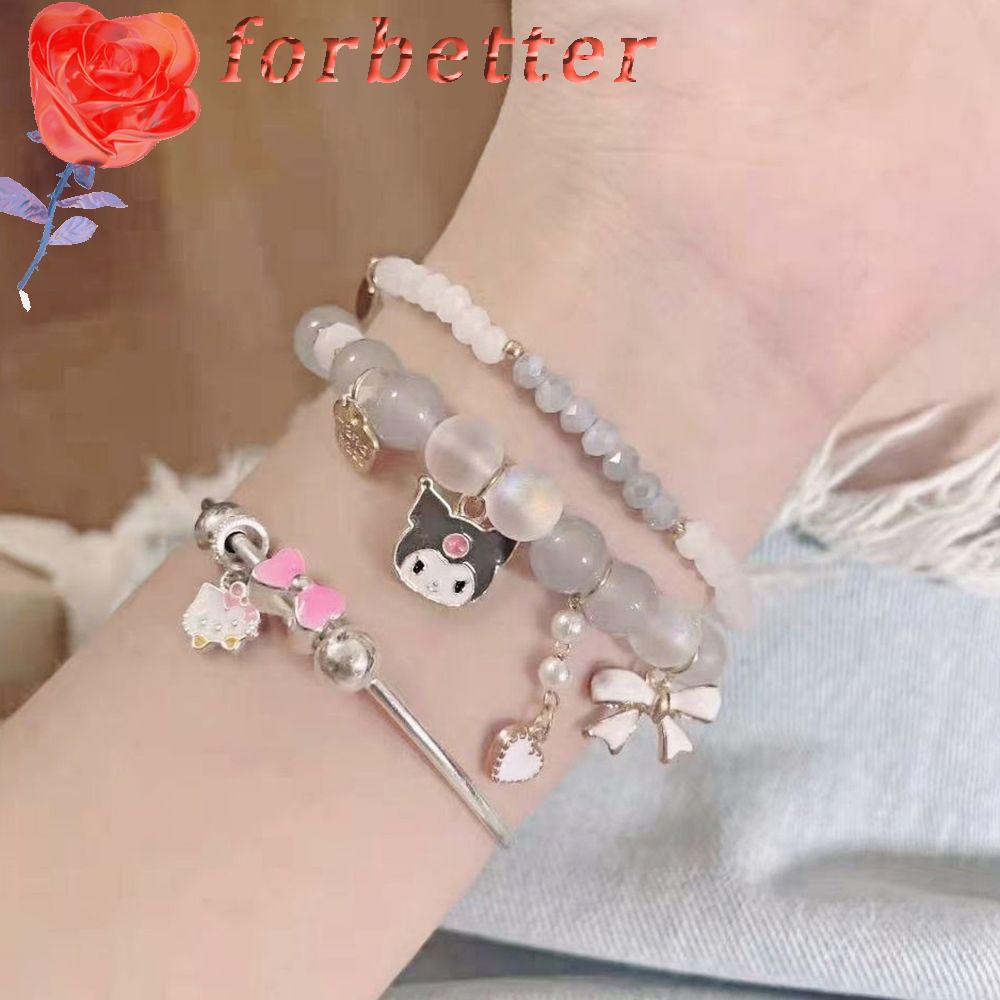 Vòng tay xỏ hạt tròn mặt hoạt hình đính nơ có thể điều chỉnh phong cách Hàn Quốc đơn giản độc đáo dành cho nữ